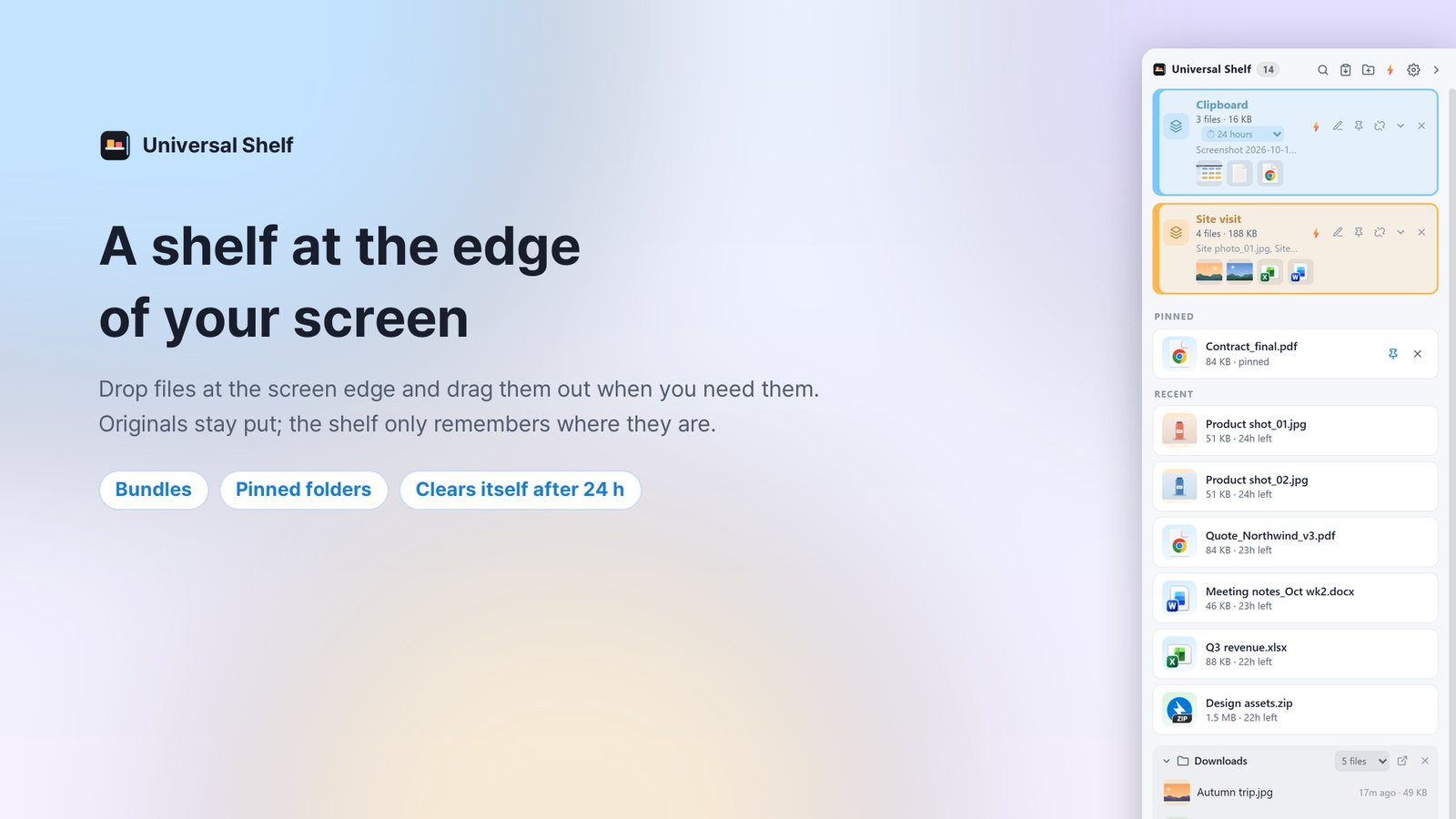 Universal Shelf open at the right edge of the screen