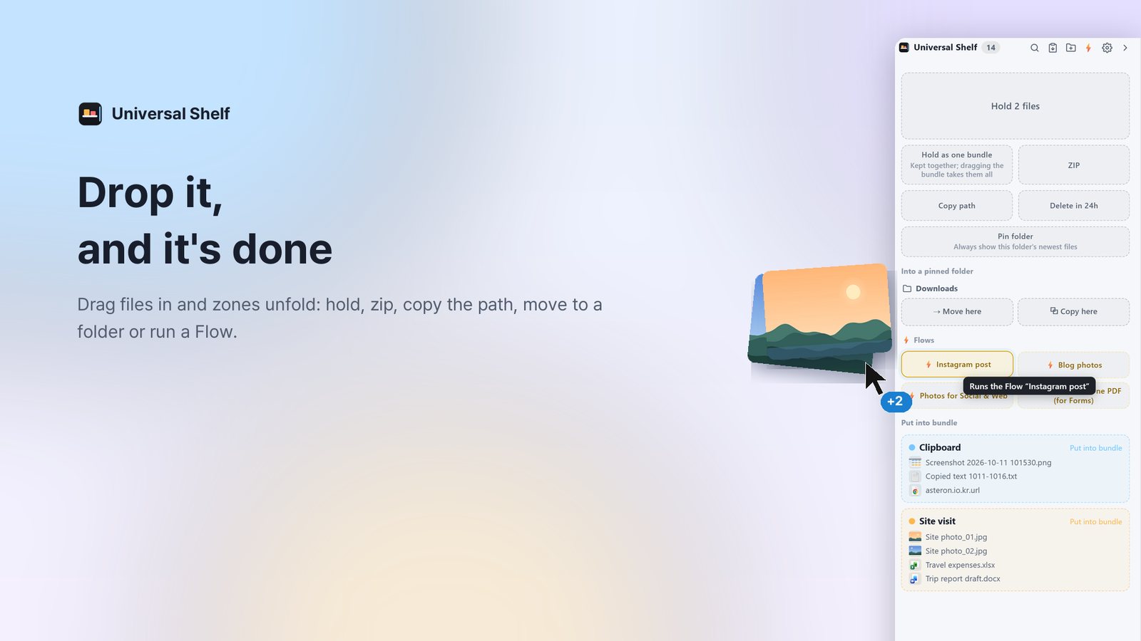 Drop zones that appear while you drag files in