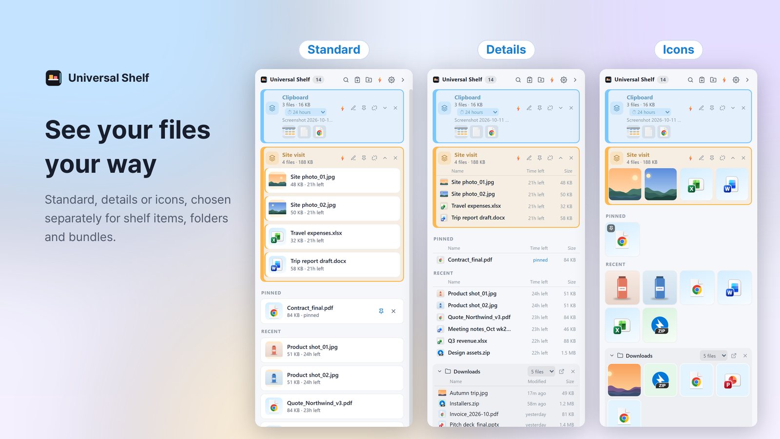 Standard, Details and Icons views