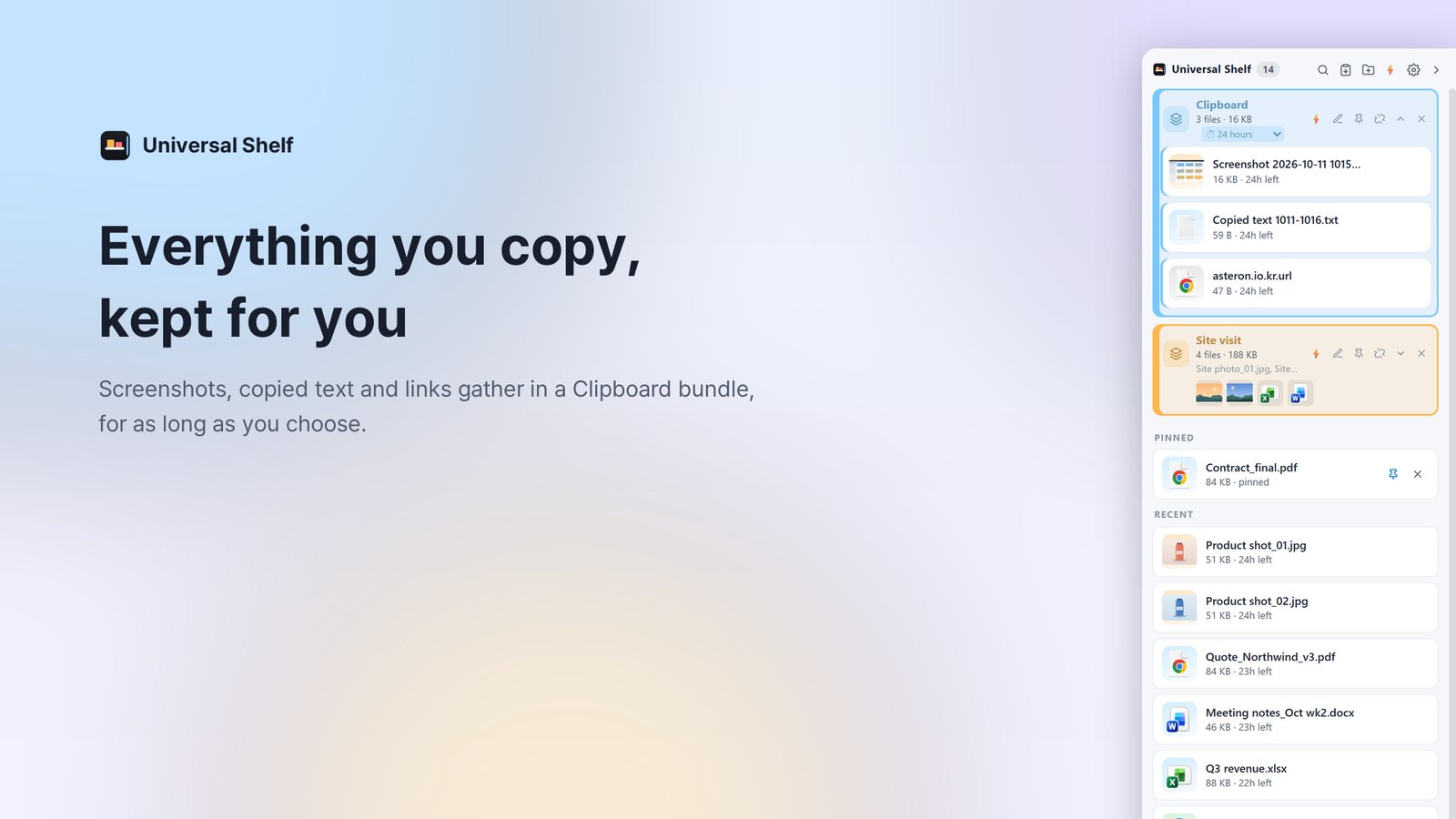 The Clipboard bundle opened